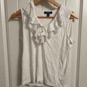 Chaps petite blouse size is large. White sleeveless.